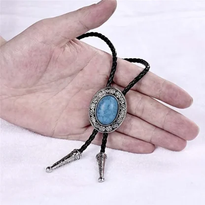 Oval Shaped Bolo Tie with Vintage-style Decor - Image 3