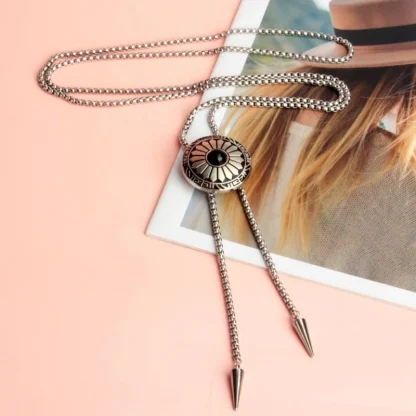 Round Floral Bolo Tie with Chain Detailing - Image 10