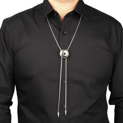 Round Floral Bolo Tie with Chain Detailing - Image 2