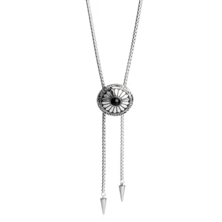 Round Floral Bolo Tie with Chain Detailing